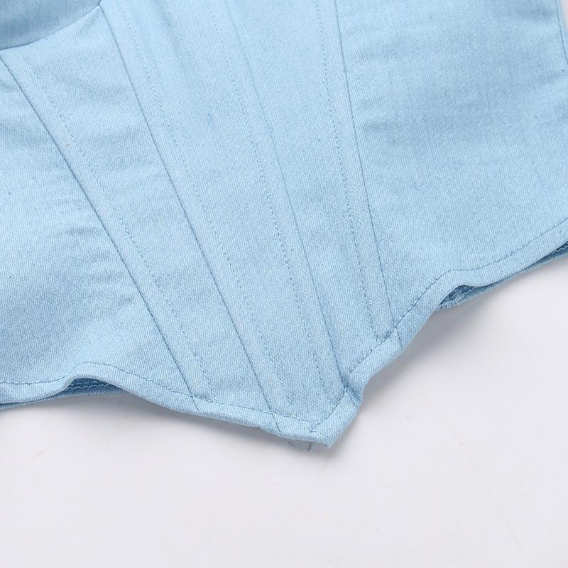 Top tubo de mezclilla sintética con copas para el busto a la moda para mujer Faja Spice Girl Top con escote pronunciado