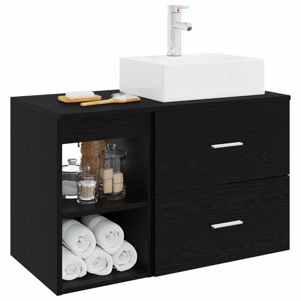 Bathroom Furniture Set 2 Pcs Black Oak Wood Based Material