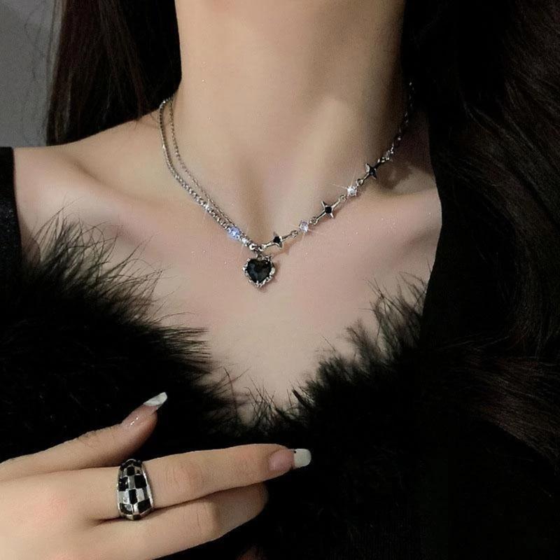 Y2K Accessories Fashion Heart Water Drop Pendant Necklace Crystal Egirl Sweet Cool Clavicle Chain Aesthetic Jewelry
