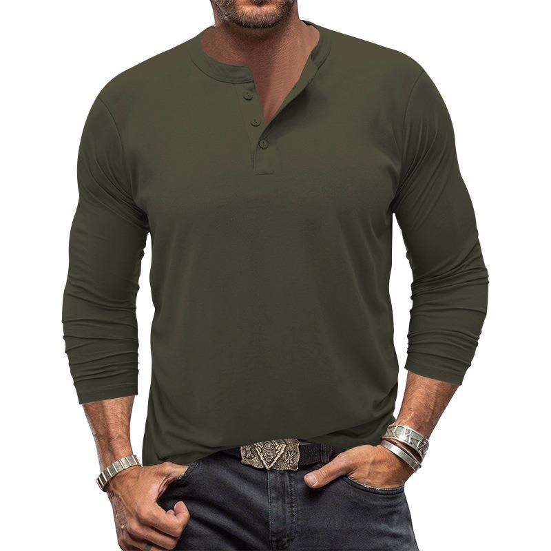 Mens Casual Long Sleeve Solid Henley Neck T Shirt