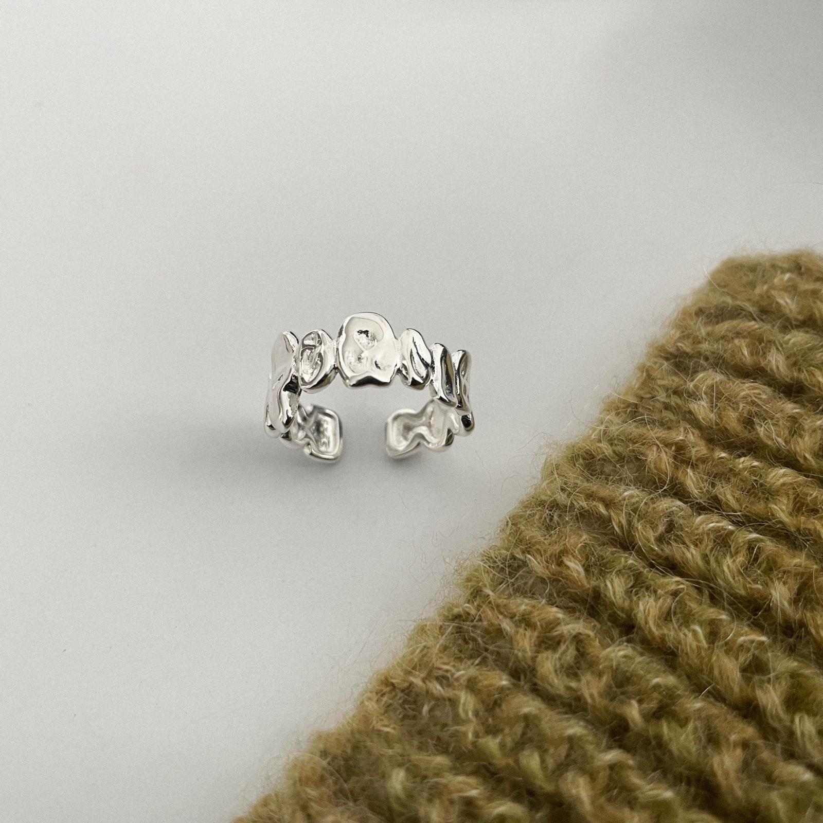 Su Chuang S925 Sterling Silver Textured Creased Women s Adjustable Minimalist Ring Open Adjustable