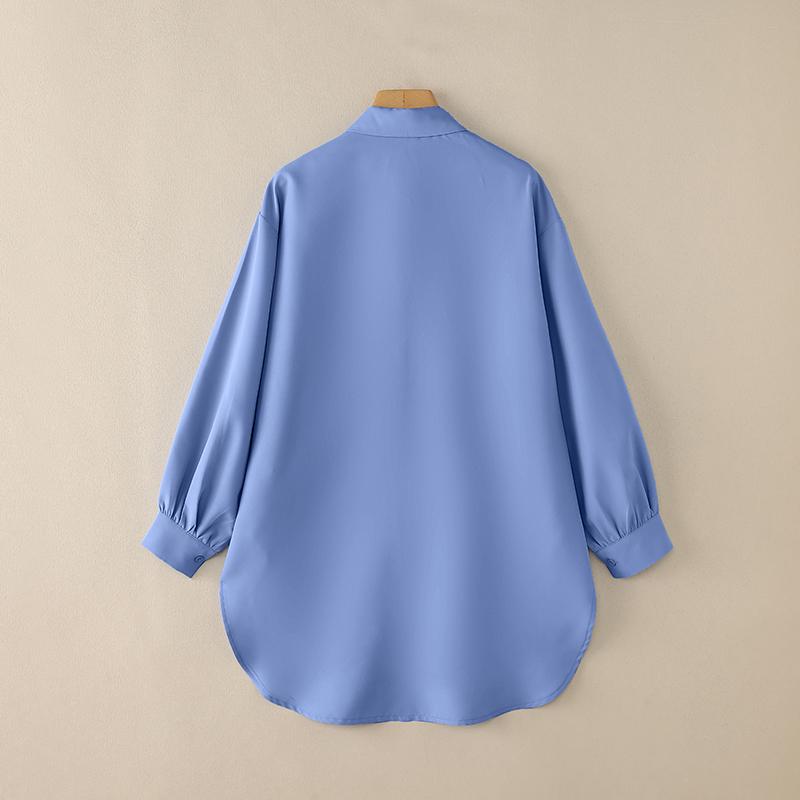 ZANZEA Blusa Casual para Mujer con Cuello Solapa Dobladillo Asimétrico Manga Larga Holgada