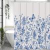 Blå Blommig Fjäril Duschdraperi, Dekorativt Duschdraperi för Badrum, Vattentätt Duschdraperi med Krokar