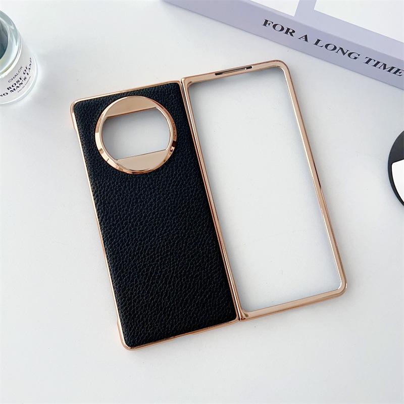 

Кожаный чехол для складного экрана Huawei Magic V2 - Дизайн с гальваническим покрытием и текстурой личи Mate X3 чёрный