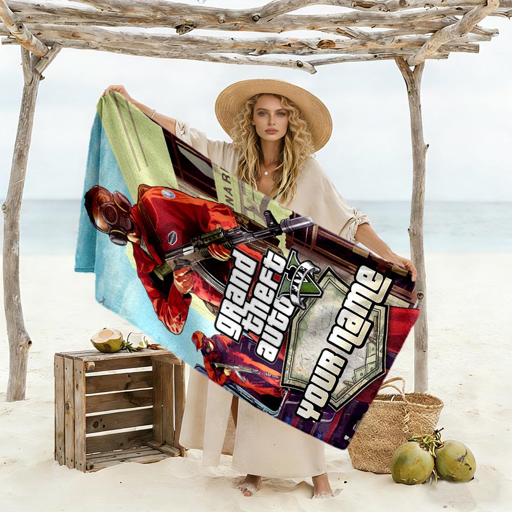Gta Customizable Name Beach Towel Quick-Dry Soft Microfiber Portable for SwimmingBeachCamping Travel Beach AccessoriesGym