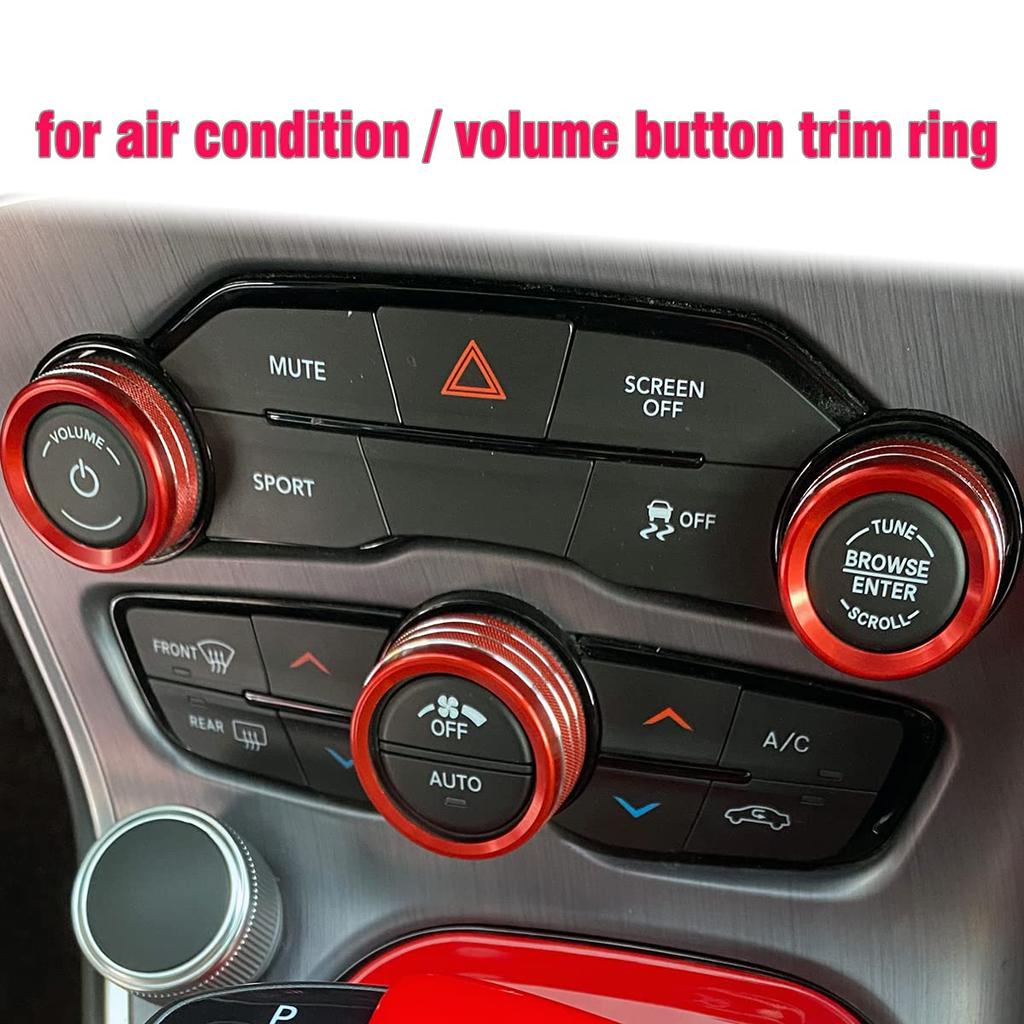 for Dodge Challenger Charger (2015-2021) AC Climate Control Knob Cover Auto Volume Tune Switch CD Button Trim Compatible for Chrysler 300 300s