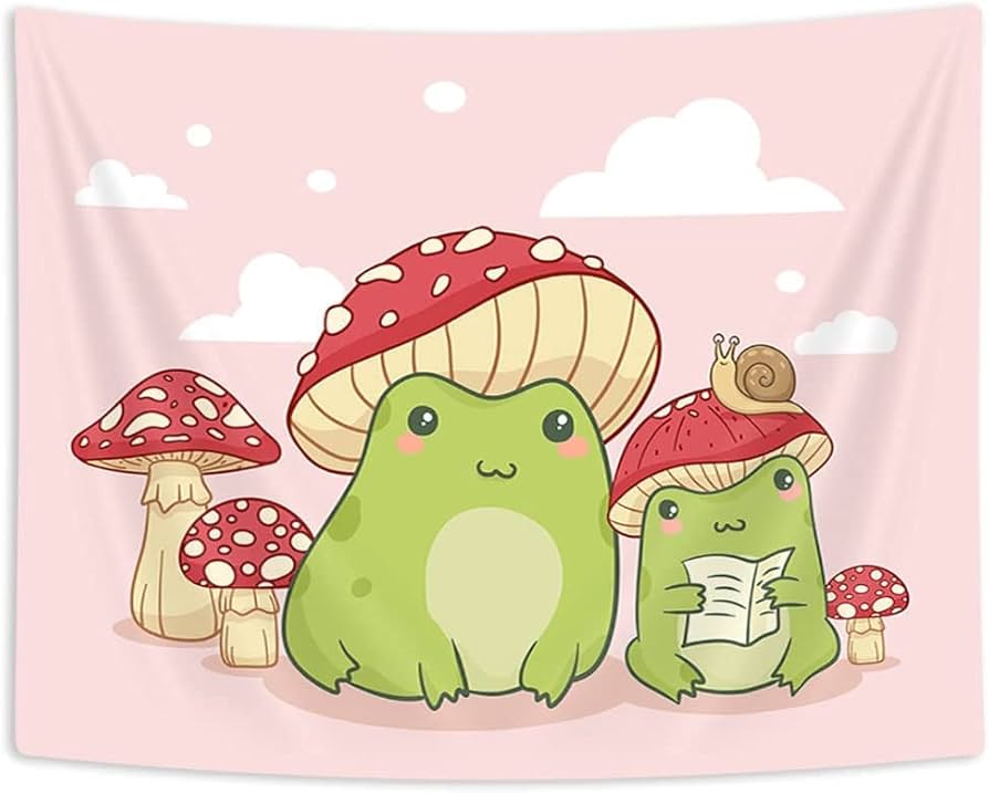Cute Frog Tapestry Mushroom Tapestries Cartoon Animal Wall Hanging Tapestry for Girl Teen Funny Bedroom Living Room Dorm Decor