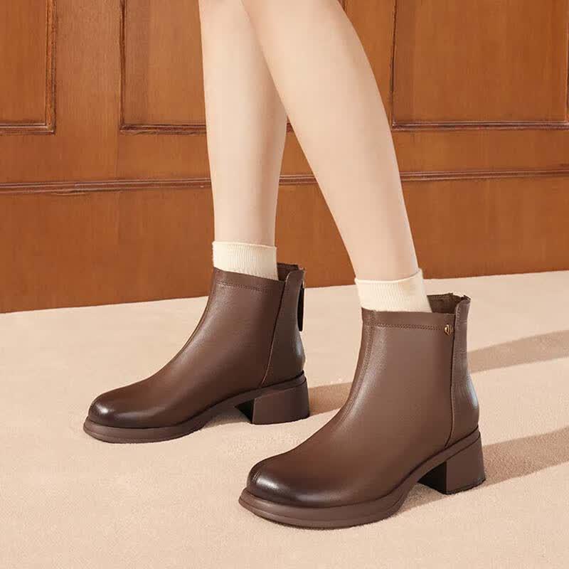 SENDA Women s Casual Thick Heel Short Leather Boots 38