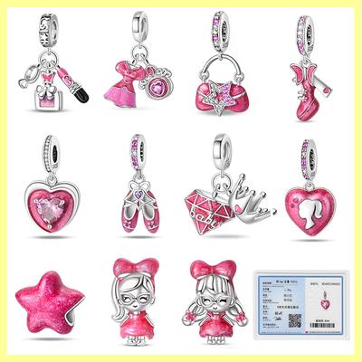 Fit Pan Originalbracelets Diy Jewelry Gifts Copper Fashion Pink Princess Skirt Bag Lipstick Charms Beads