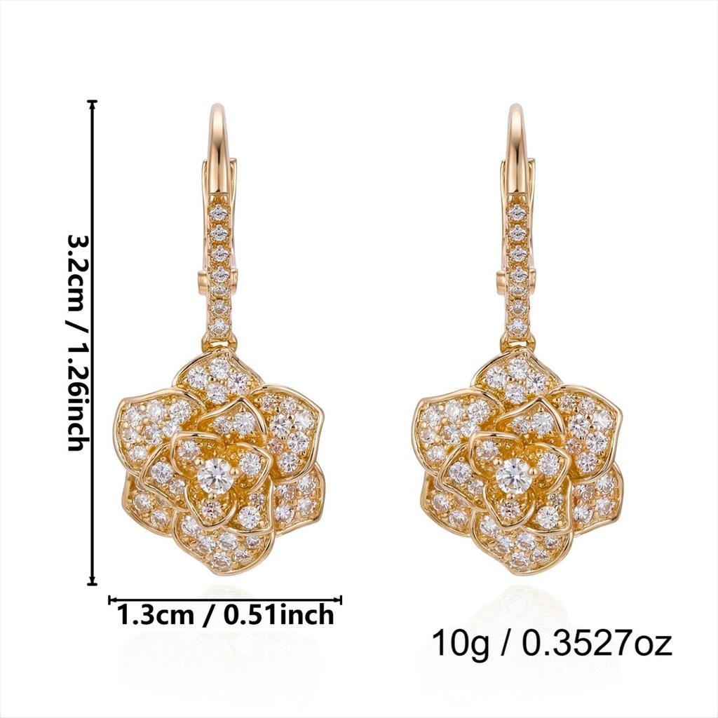 Temperament Inlaid CZ Zircon Camellia Flower Drop Earrings For Women Men Luxury Floral Dangle Earrings Wedding Banquet Jewelry