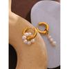 Yhpup Natural Pearl Asymmetry Dangle Earrings Stainless Steel Golden Metal Geometric Accessories Bijoux Femme Fashion Jewelry