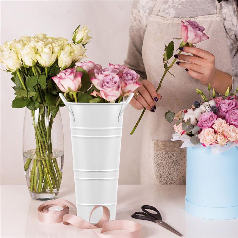 Secchielli Fiori Bianchi ABIY, 6 Pezzi Alti 9.8" Vasi in Metallo Zincato con Rivestimento Impermeabile - Stile Secchiello Fiori Francese