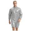 Front Zipper Mock Neck Long Sleeve Ruffled Bodysuit for Men Waterproof Vinyl Swimwear Clubwear Diaper Cover Short Bottoms