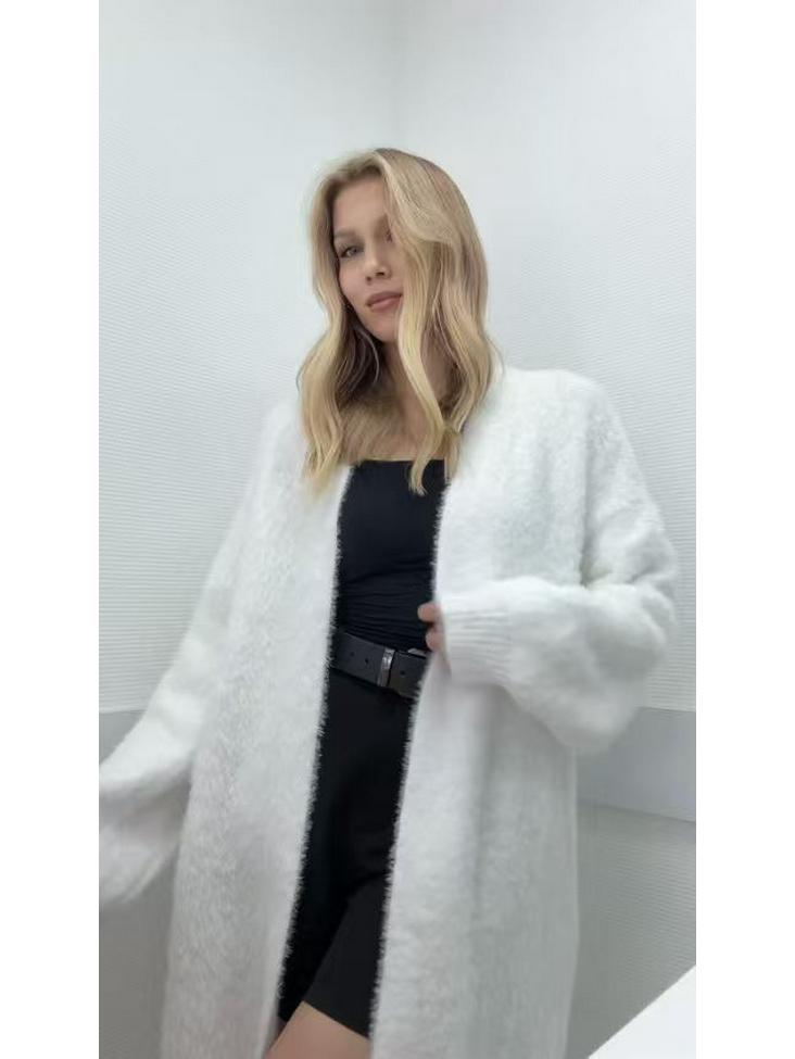 

2025 Європейський та Американський В язаний Кардиган-Пальто з Штучного Хутра Норки, Дуже Довгий, з V-подібним вирізом, для Осені/Зими White (100cm Extra Long)