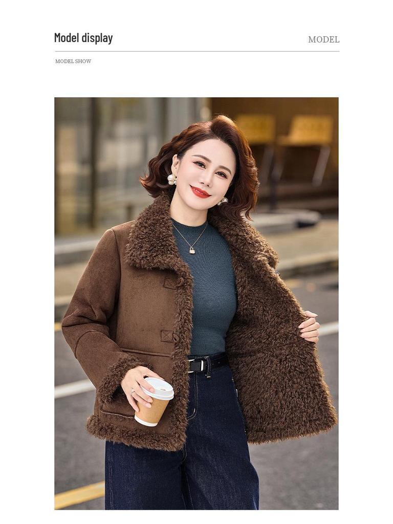 Women's Plus Velvet Warm Coat for Ages 40-60: Middle-Aged and Elderly Fashion