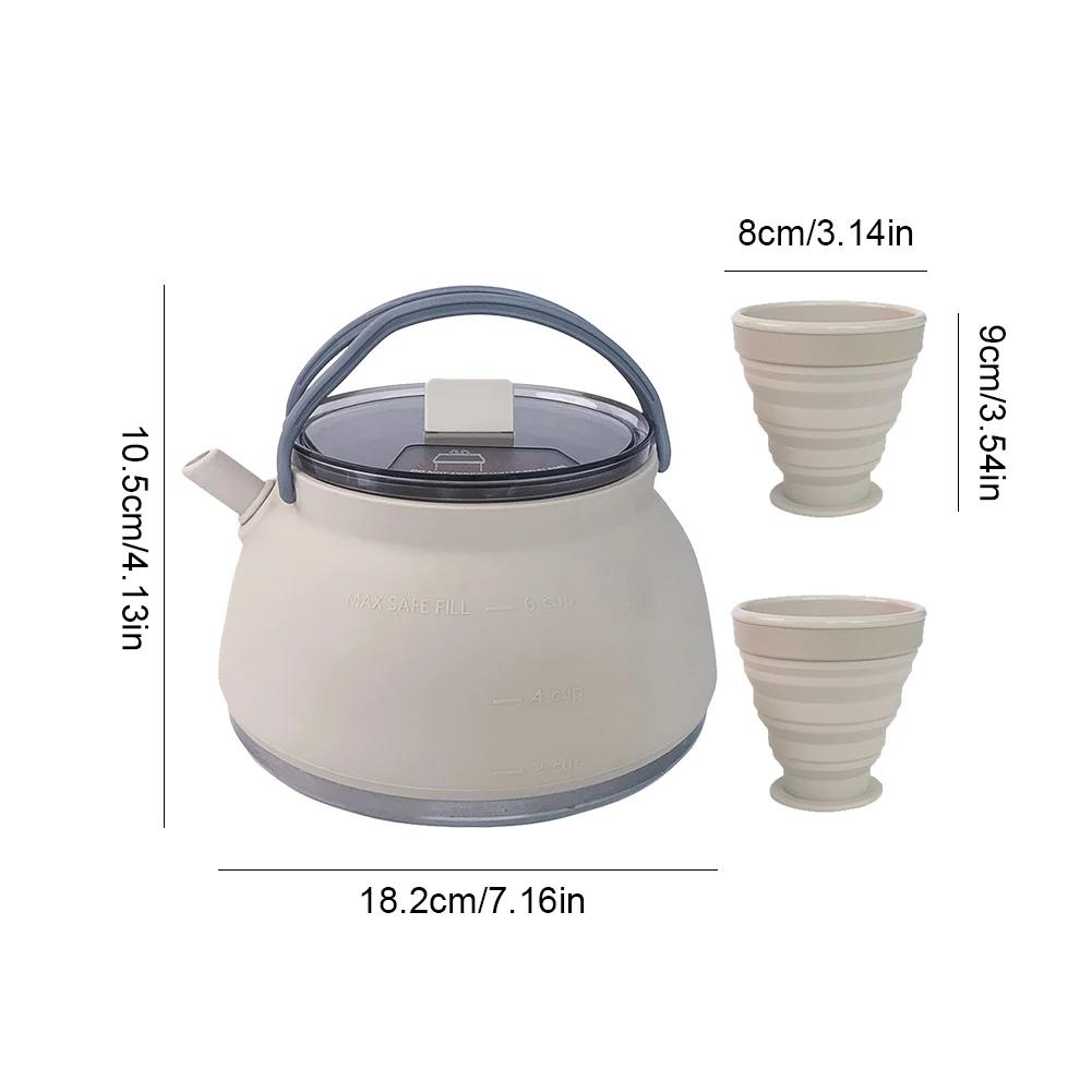 1.5L Silicone Kettle with Handle Outdoor Collapsible Kettle Stainless Steel Bottom Portable Camping Kettle for Travel Picnic
