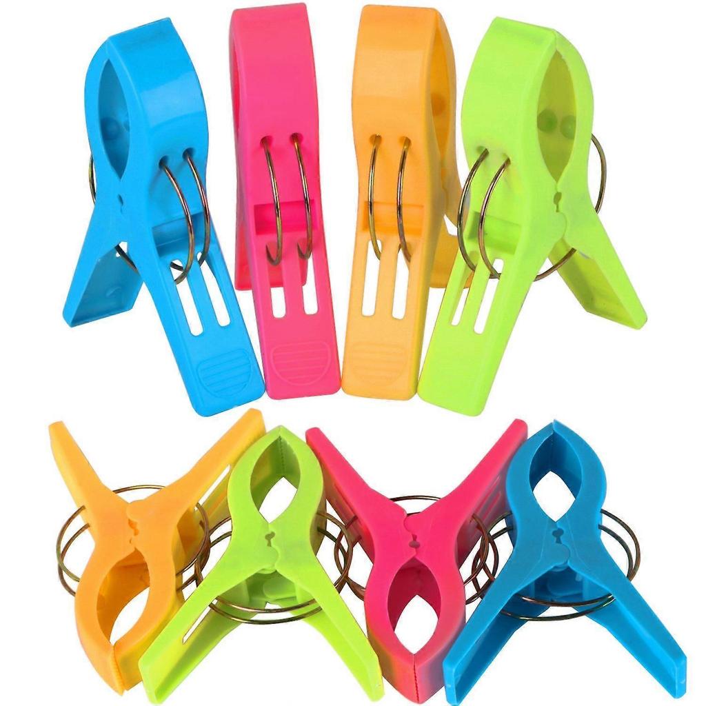 Pack of 8 Large Bright Colour Plastic Beach Towel Pegs Clips for Sunbed - Holiday Essentials - Towel Holder Grips for Deck