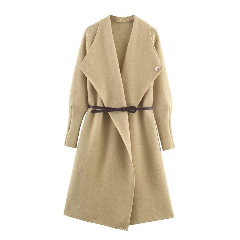 Womens Knit Cardigan Coat With Belt Waist Detail Street Style Oversized Long Sleeve Outerwear