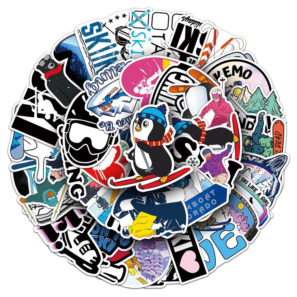 50pcs Waterproof Extreme Sports Stickers for Skiing - Perfect for Planners, Luggage, Notebooks, and Phones