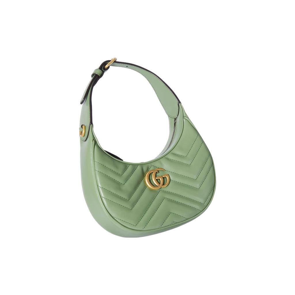 Gucci GG Marmont Sage Green Leather Chevron Quilted Mini Hobo Crossbody Bag For Women Daily Use