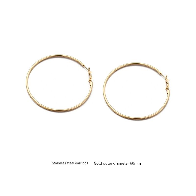 Women's Stainless Steel Big Circle round European and American Exaggerated Earrings