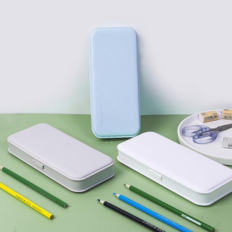 Colorful Plastic Pencil Boxes Macaron Pencil Boxes for School Crayon Marker Organizer Boxes for W/ Hinged Lids