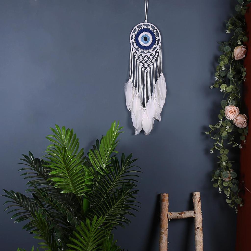 Evil Eye Feather Dream Catcher Pendant - Handmade Decorative Woven Craft