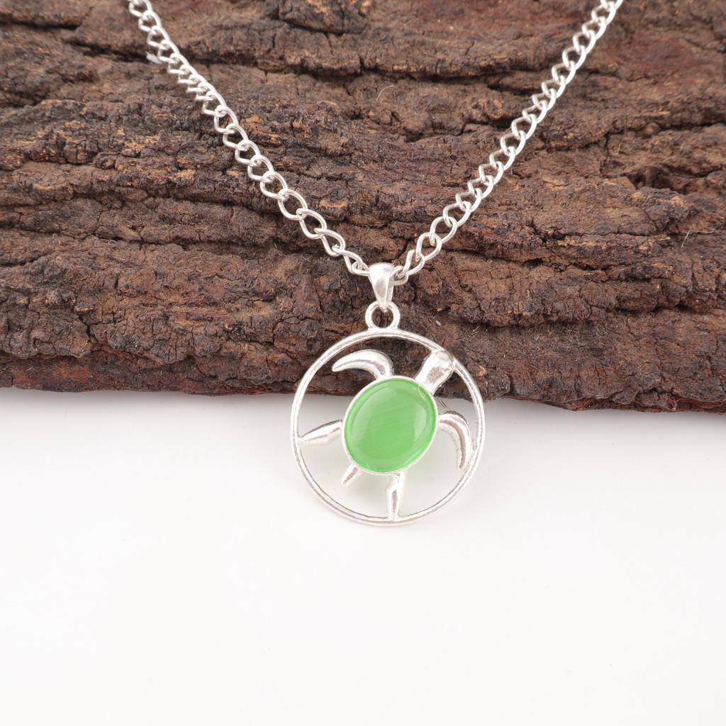 Green Cat's Eye Gemstone 925 Stamped Silver Jewelry Handmade Fashionable Pendant CP-2-42