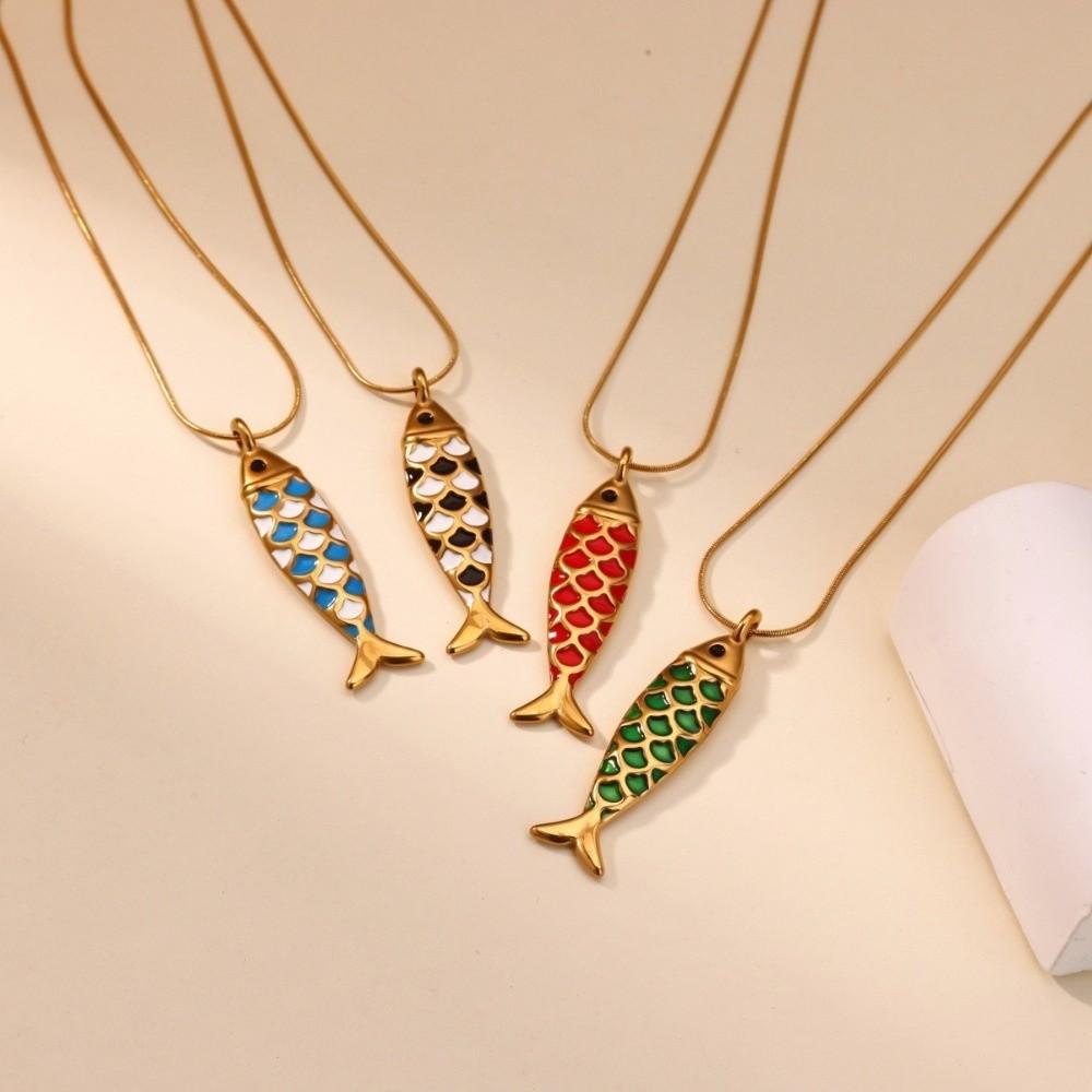 Elegant Enamel Ocean Necklace Snake Chain Marine Life Necklace Cute Fish Pendant Necklace  Daily