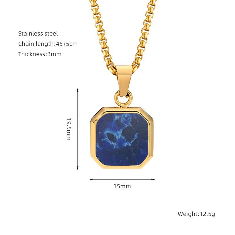 Titanium Steel Geometric Pendant Necklace Men Women Hypoallergenic Fashion Jewelry With Turquoise Accent