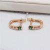 585 Purple Gold Single Row Green Gemstone earrings for women Sweet and small Plated 14K Rose Gold Round Crystal Earings Jewelry