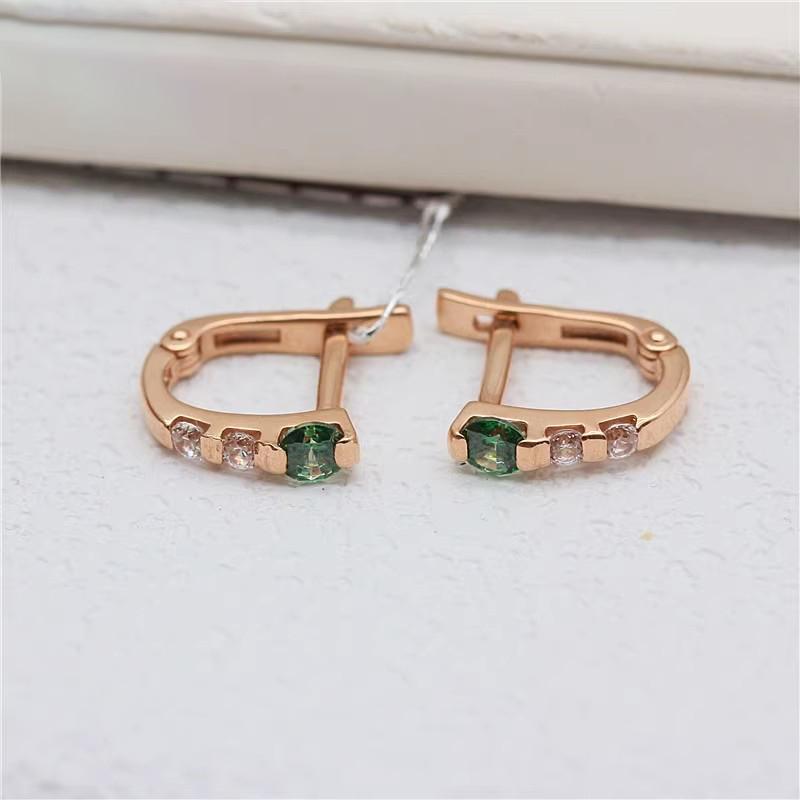 585 Purple Gold Single Row Green Gemstone earrings for women Sweet and small Plated 14K Rose Gold Round Crystal Earings Jewelry