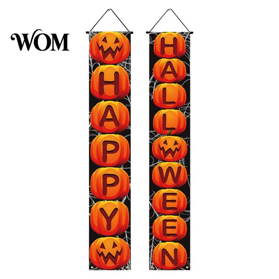 Party Atmosphere Decoration Halloween Porch Sign Banner, Pumpkin Ghost Awning Hanging Wall Supplies Door Decoration, Front Wreath Banner Yard