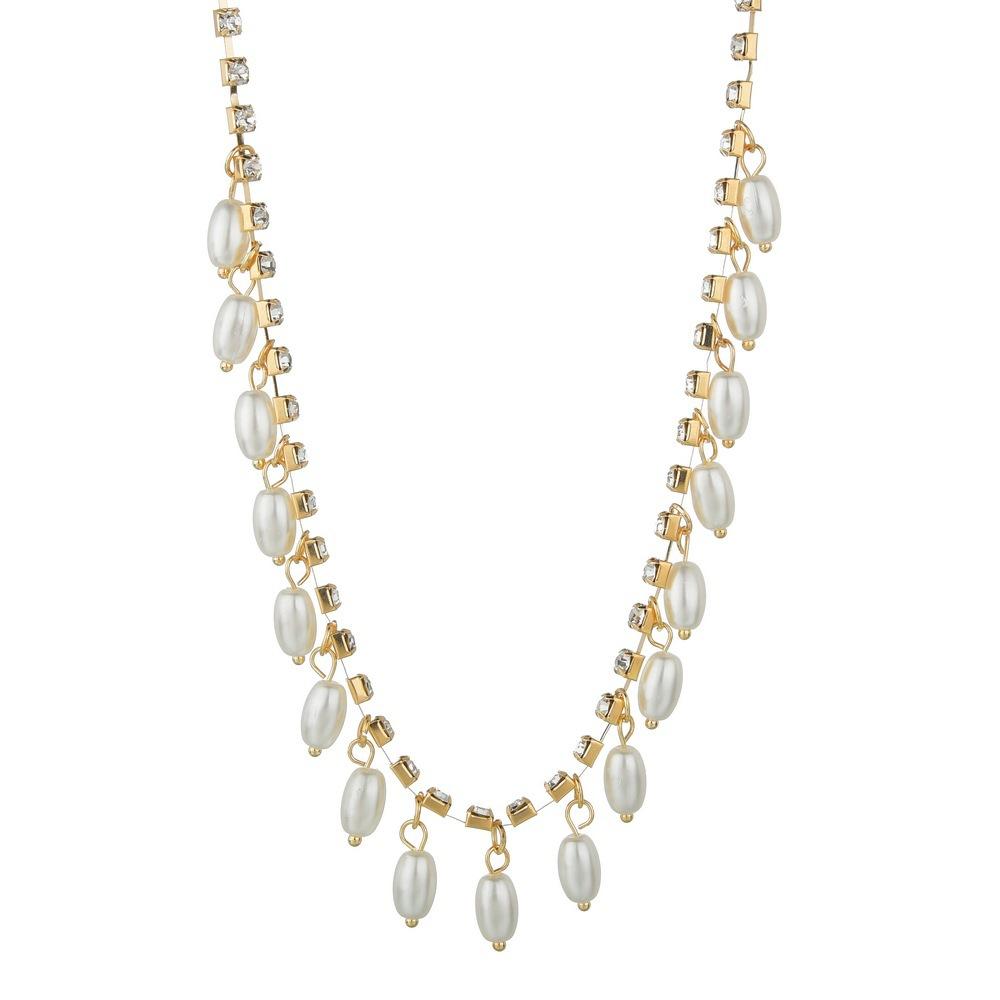 

Accessories Bohemian Pearl Necklace Rhinestone Collarbone Chain Women золотий