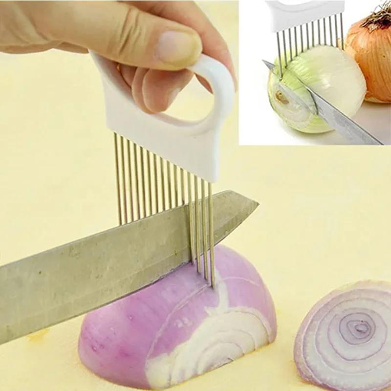 Effortlessly Slice Onions with this 1pc Colorful Onion Slicer Kitchen stainless steel potato chip onion holder