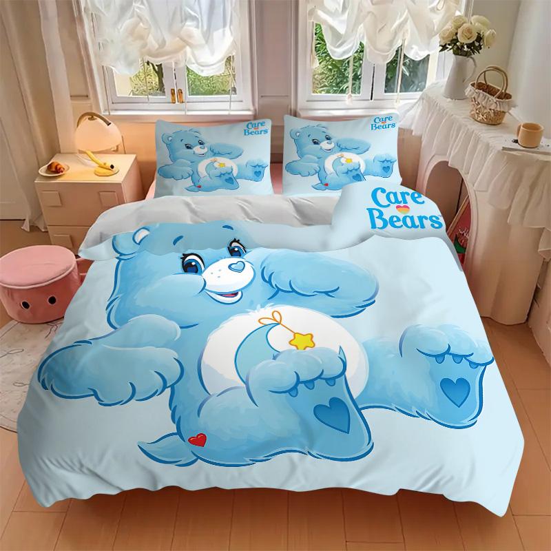 Care Bears Blue Heart Print 3Pcs Bedding Setduvet Cover With 2 Bedropillowcase Home Birthday Gift
