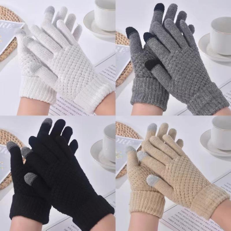 Pineapple Pattern Gloves Female Winter Cute Student Riding Warm Cold Thickened Winter Gloves Combination