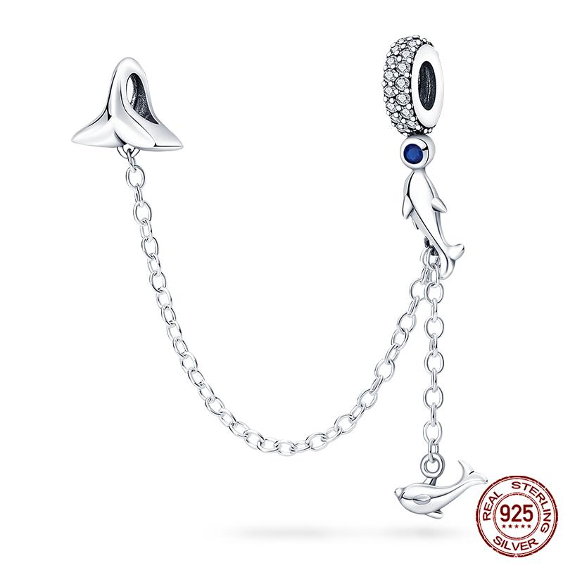 Real 925 Silver Stars & Moon Sunflower Safety Chains Spacer Beads Charms Fit Qikaola 925 Bracelets DIY Jewelry