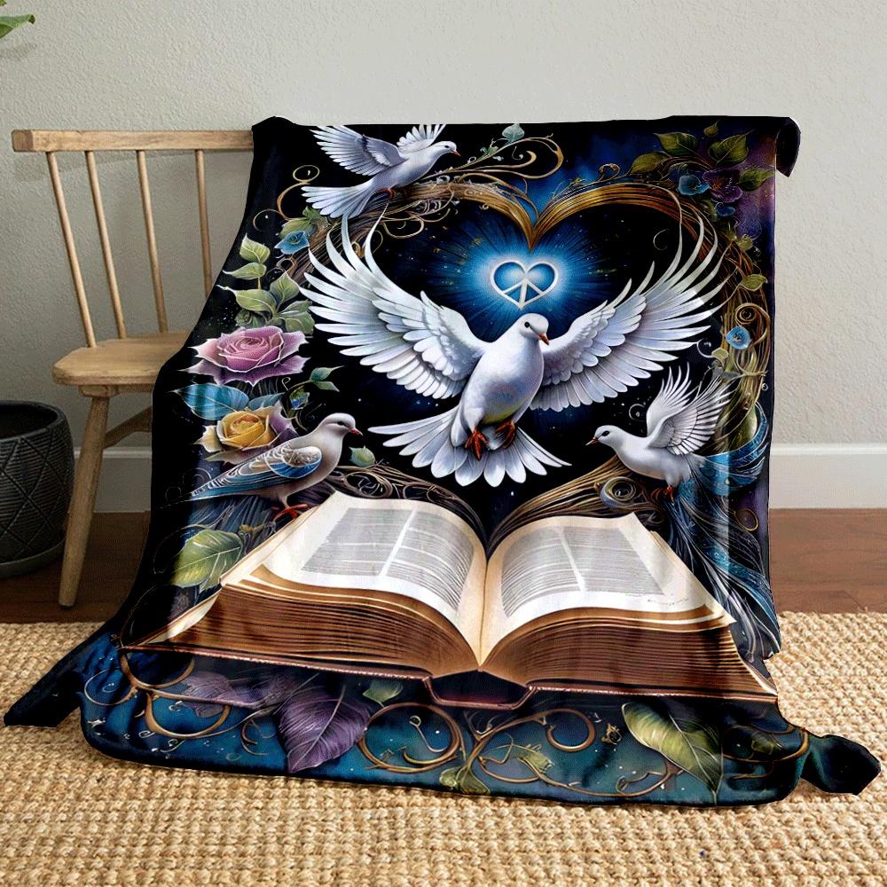 Doves, an Open Book, a Glowing Heart, and Floral Elements Form a Harmony. for All Seasons Blanket Lunch Break Throw Gift