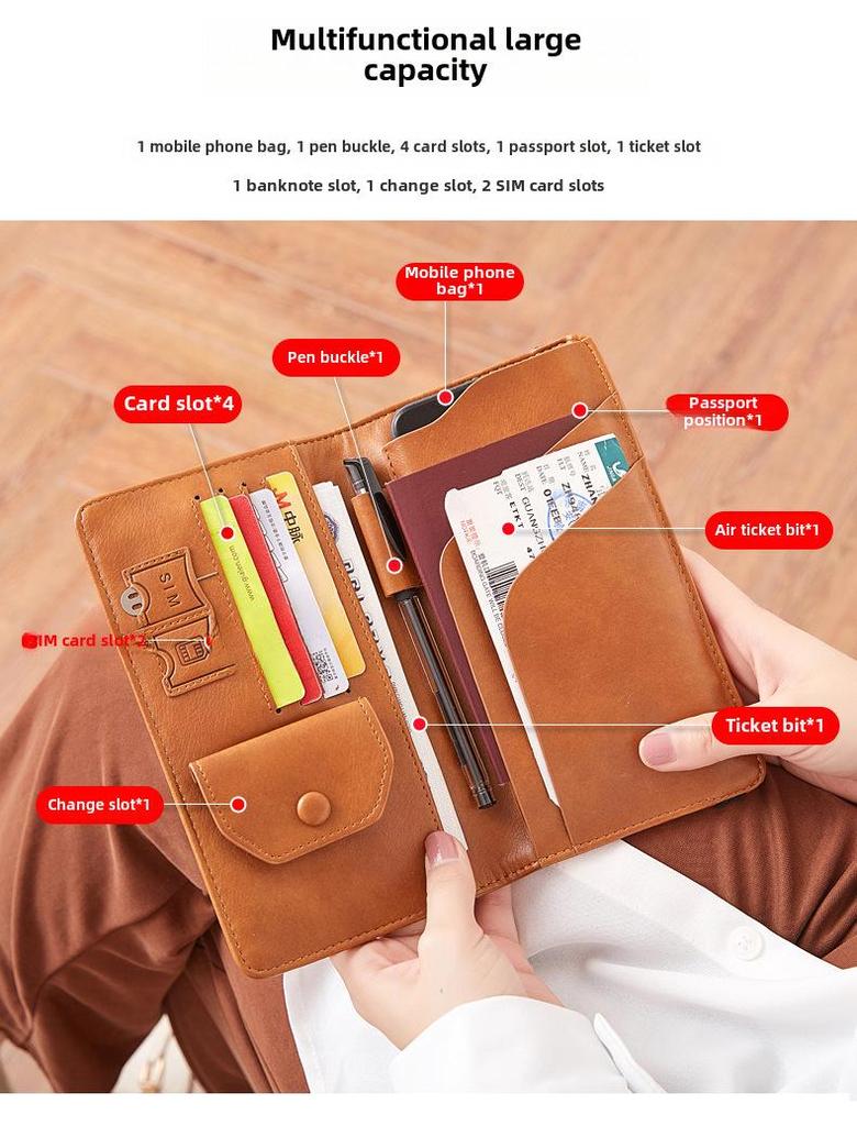 Xiangyin Dámská Velkokapacitní Multifunkční Kožená Peněženka a Cestovní Pasová Spojka