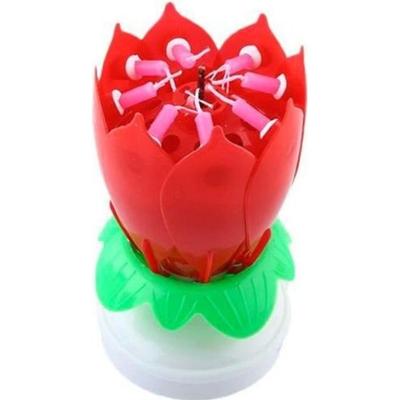 SHOP-STORY - Burvīga dzimšanas dienas svece, muzikāla rotējoša zieda veidā, kūkas dekorēšanai - Sarkana