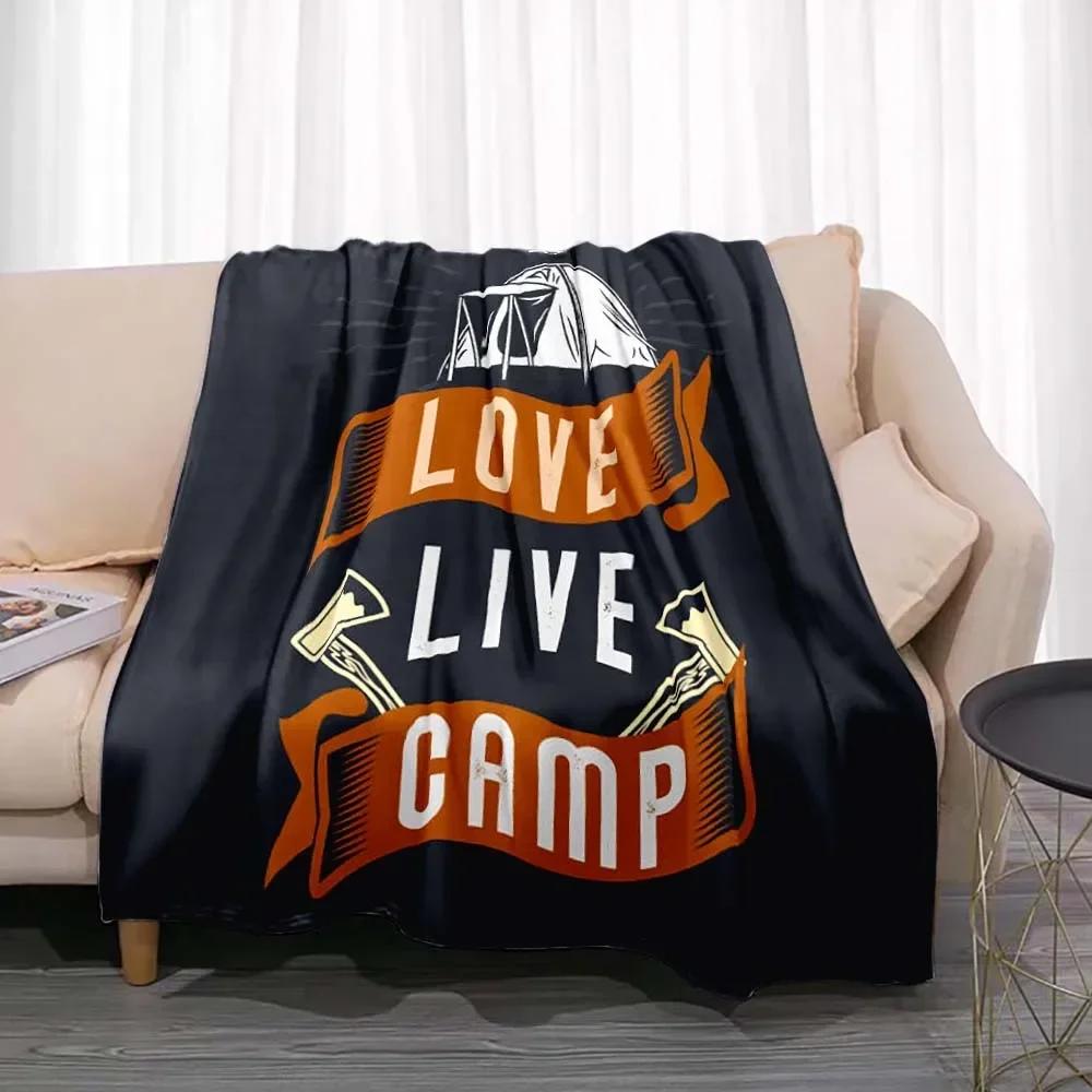 Fashionable Blanket Summer Happy Camper Camping Throw Bed Sofa Office Air Conditioning Soft Leisure Travel Customizable Throw