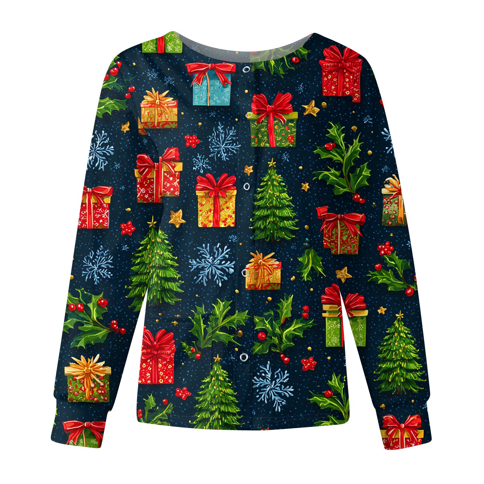 

Женская повседневная модная куртка с длинным рукавом, воротником-стойкой, на одной пуговице, с рождественским принтом, рабочая куртка, топы S