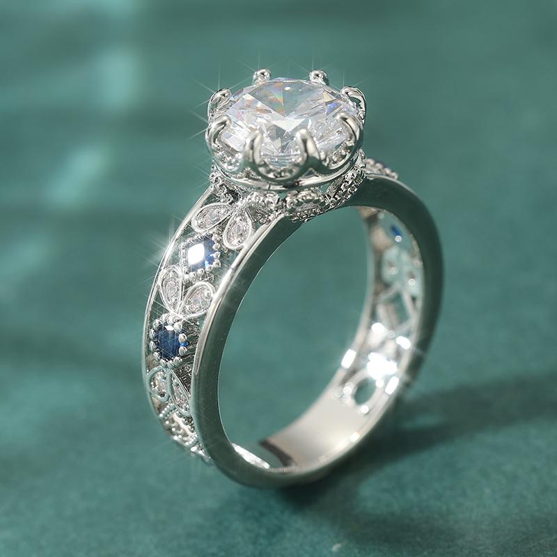 Classic Synthetic Zirconia Hollow Band Ring for Women Engagement Wedding Banquet Party Rings Elegant Jewelry