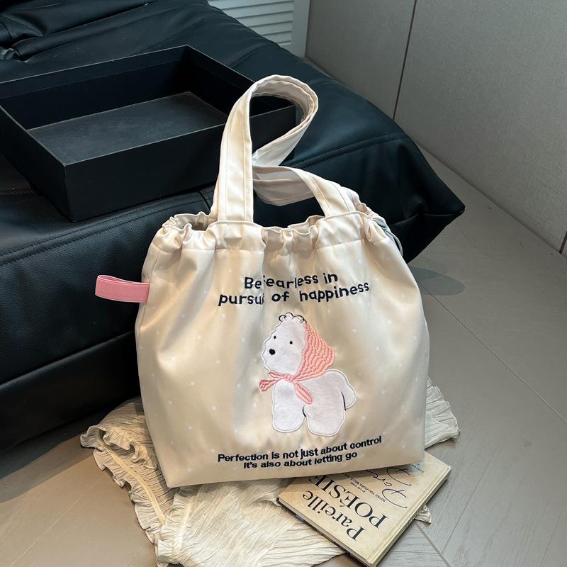 Casual Large-capacity Bag Women 2025 New Cartoon Puppy Nylon Canvas Bag Embroidered Letter Shoulder Tote Bag