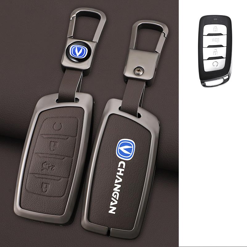 Zinc Alloy Leather Car Remote Key Case Cover Shell Fob For Changan Hunter F70 Cs35 Cs75 Plus Cs85 Coupe Cs95 Protector Keychain