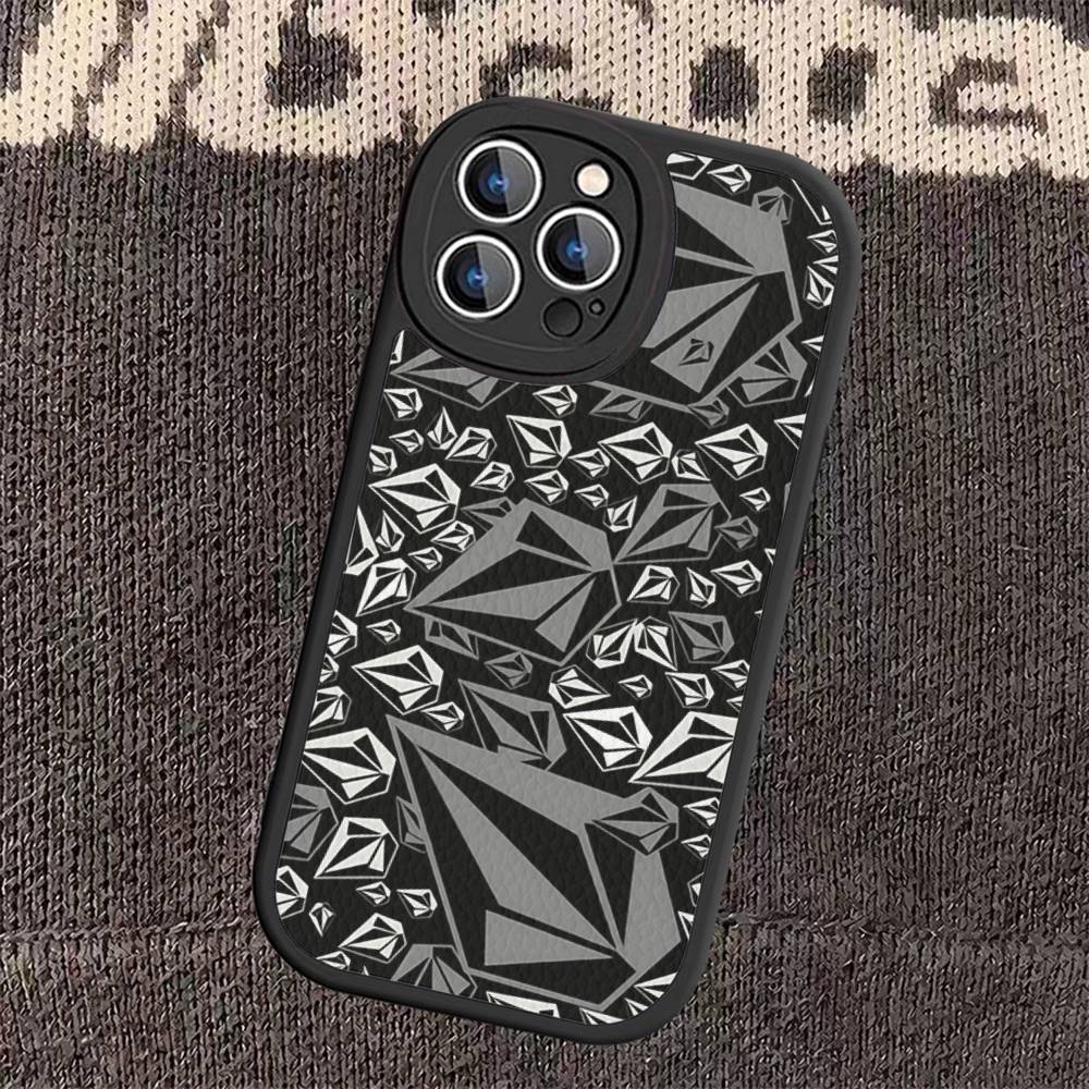 V-Volcom LOGO Mode Für IPhone 16 15 14 13 12 11 Pro Max Plus Leder Handyhülle