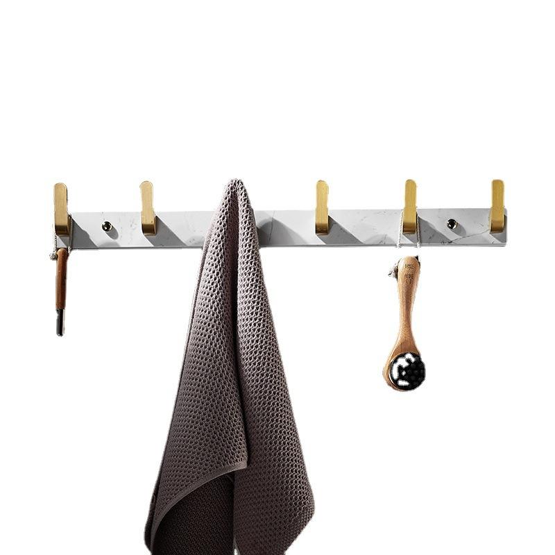 Bílý mramor Koupelnový řadový háček Nástěnný Toaletní háček na oblečení Kartáčovaný zlatý hliníkový háček na ručníky Úložný regál Koupelnové doplňky