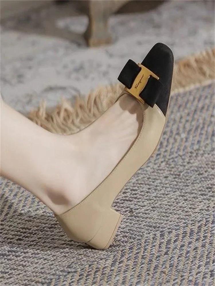 Fashion New Women Shoes Elegant Dress Shoes Patent Leather Slip-On Boat Shoes Square Toe Women's Shoe Bow Tie