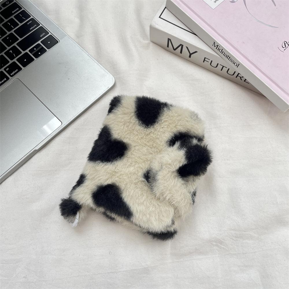 Pink Leopard Print Large Plush Storage Bag with Card Holder